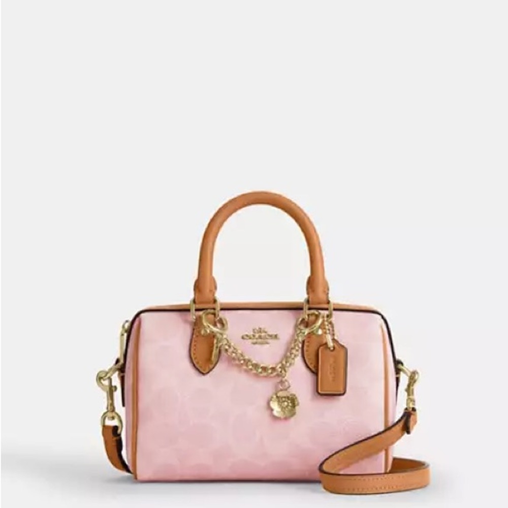 NWT Coach Pink and Tan Satchel MINI ROWAN - Picture 2 of 16